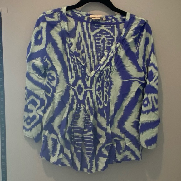 Vanessa Virginia Abstract Pattern Flowly Blouse in Blue & Green Size 0 - Picture 5 of 10